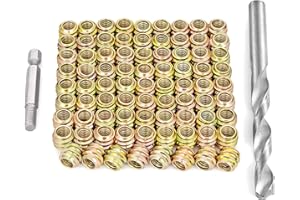 PGMJ 80 Pcs 1/4 "- 20 Wood Inserts, Headless Metal Screws Assortment Hex Socket Drive Nut Inserts - Bolt Fastener Connector for Wood Working Tools and Accessories (1/4"-20x10mm-H)