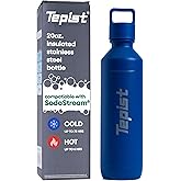 Tepist TwentyO 20oz Stainless Steel Bottle Compatible with Sodastream Machines | Powder Coated Blue | Vacuum Sealed | Double Walled | Leak-Proof | Easy to Carry | Reusable Bottle