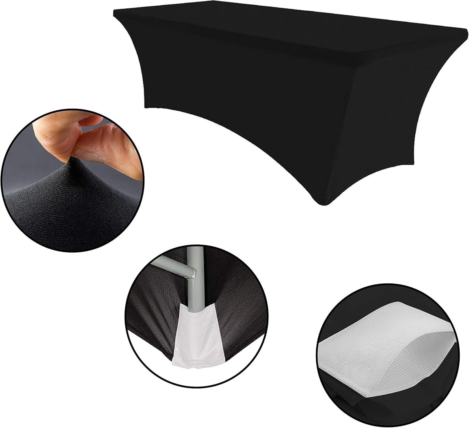 Eurmax 5Ft Rectangular Fitted Spandex Tablecloths Wedding Party Table Covers Event Stretchable Tablecloth (Black): Kitchen & Dining