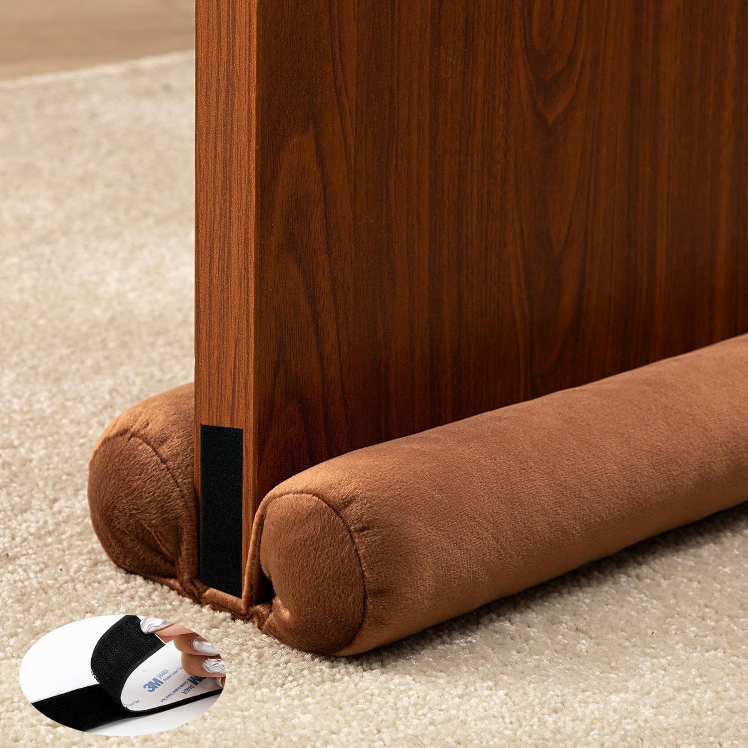 Draft Stoppers - DreamQuil Twin Door Draft Stopper - 2 Inches Gap Under Door Draft Blocker Door Sweep Weather Stripping Free Adhesive Adjustable Noise Stopper (Brown, 32-36 Inch)