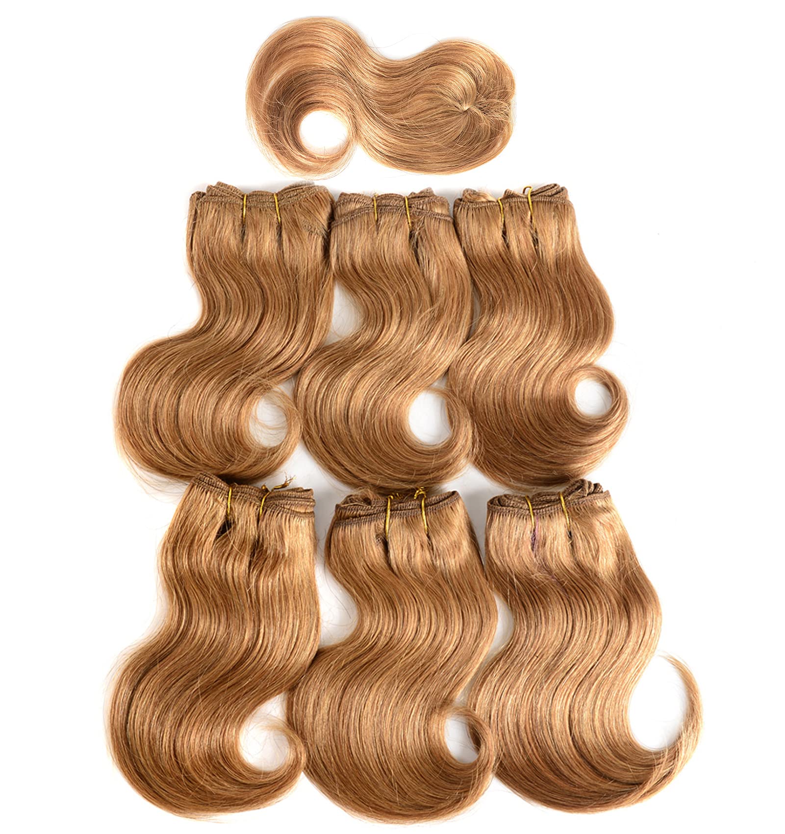 Aiokrtse Brazilian Virgin Hair 100% Human Hair Weave Bundles Body Wave Hair 6 bundles 8 inches with 1 closure #27 Blonde Color(6 bundles 8 inches=about 230 grams or 8.11 ounces)