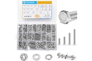 ANCHOREASE 488PCS Hex Bolts Nuts Washers Combination Kit, 304 Stainless Steel, Metric M4 M5 M6 Hex Nuts and Bolts, Full Threa