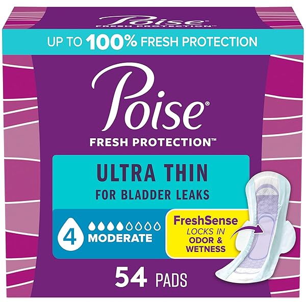 POISE ULTRA THIN INCONTINENCE & POSTPARTUM PADS WITH WINGS FOR BLADDER LEAKS, 4 DROP MODERATE ABSORBENCY, REGULAR LENGTH, 54 COUNT, PACKAGING MAY VARY