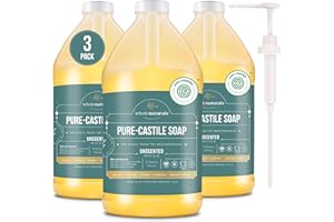 WHOLENATURALS Pure Castile Soap Liquid, EWG Verified & Certified Palm Oil Free Unscented, Natural, Mild & Gentle Non-gmo & Vegan - Organic Body Wash, Laundry, Pet/Dog and Baby Soap -Pack of 3 w/pump