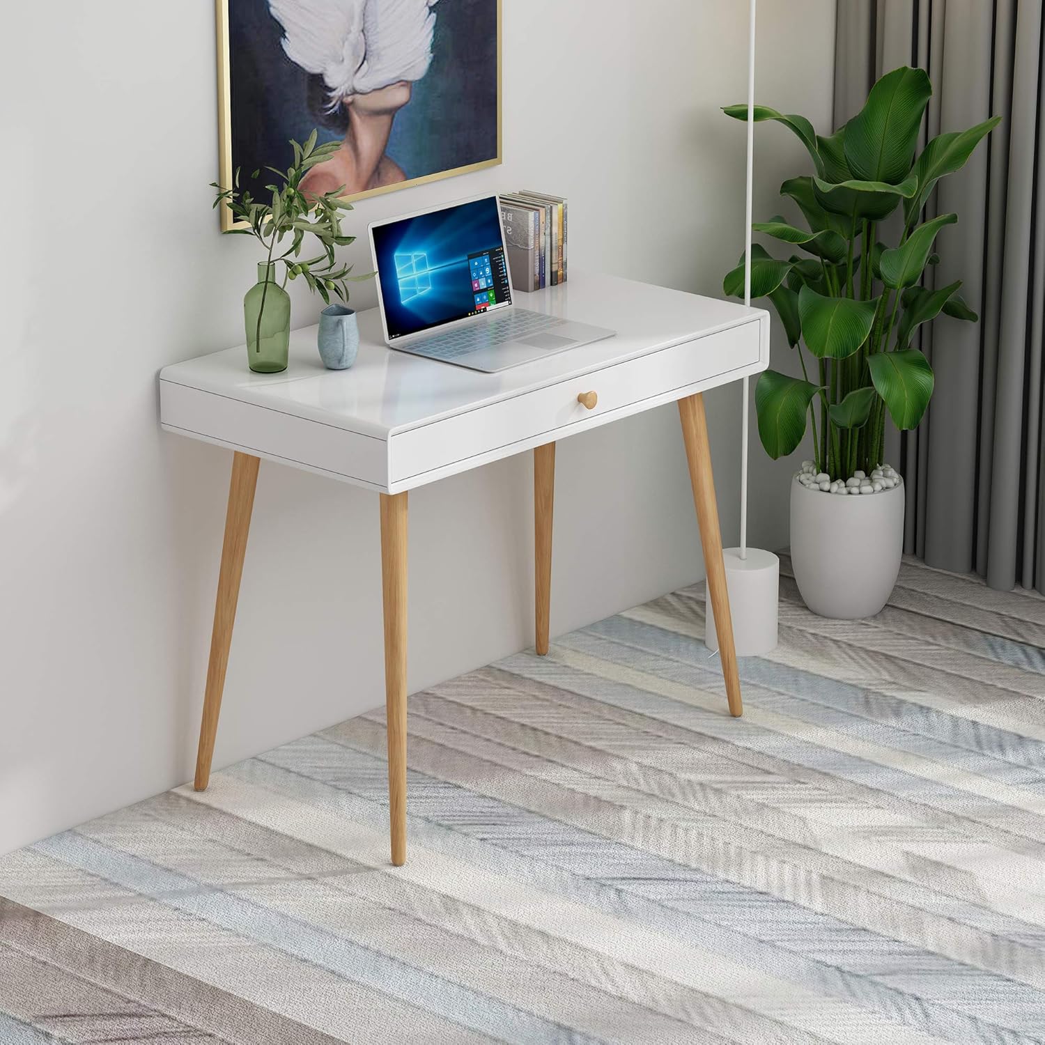 Home Office Writing Desk Computer Desk with Drawer, Simple Modern Makeup Vanity Table, White: Kitchen & Dining