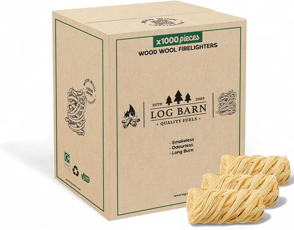 Log Barn Natural Firelighters 1000 Pack Wood Burner Pizza Oven BBQ Starters