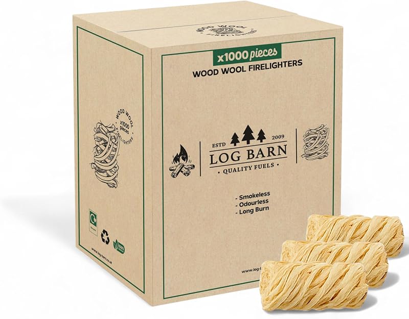 Log Barn Natural Firelighters 1000 Pack Wood Burner Pizza Oven BBQ Starters