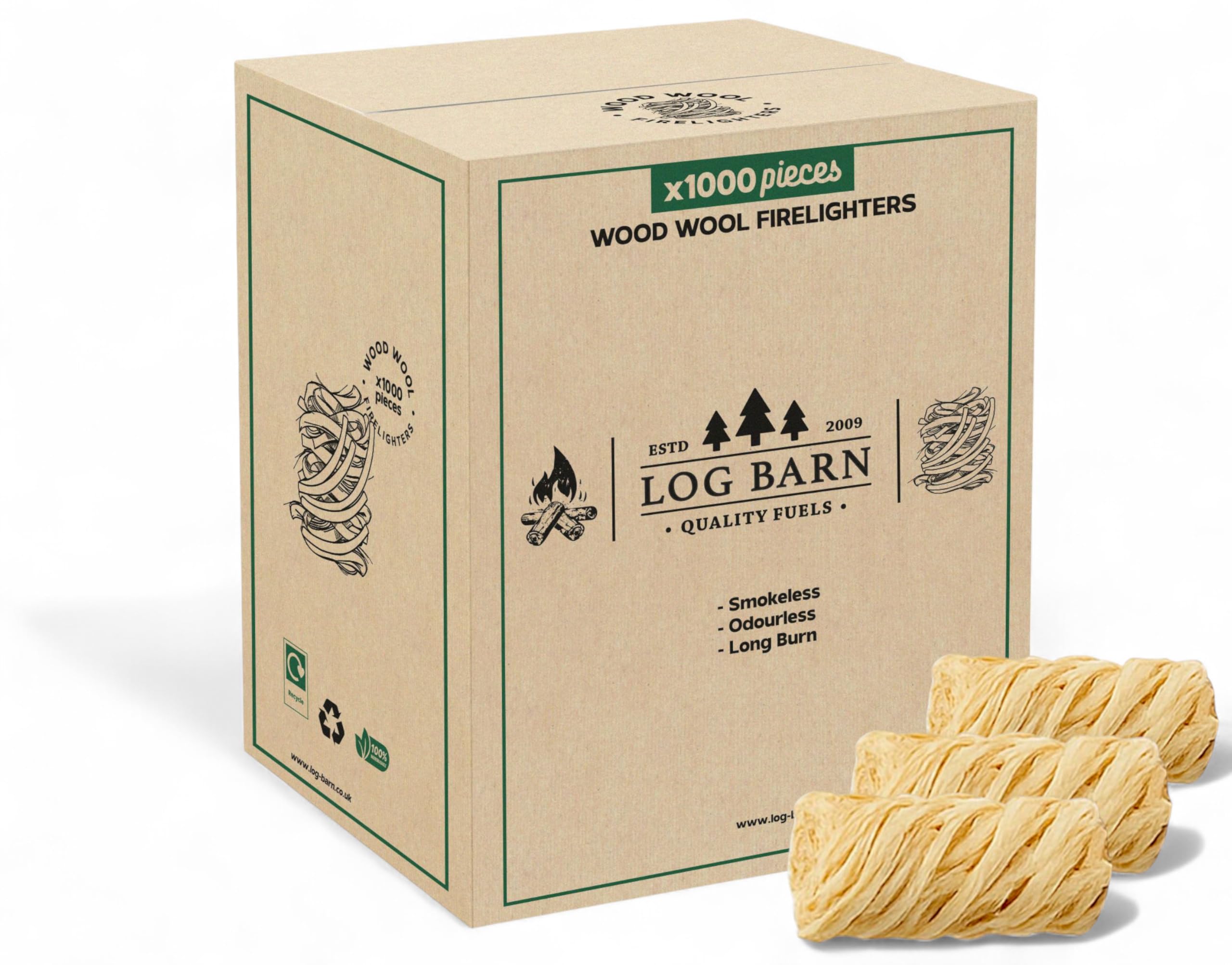 Log Barn Natural Firelighters (Box of 1000) - Wood Burner, Pizza Oven & BBQ Fire Starters