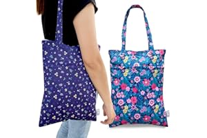 FLOCK THREE 2pcs Wet Dry Bag Waterproof Tote Reusable Wet Clothes Baby Diapers Stroller Swimsuit Travel Small Larger Electronics Toiletries Pouch Flower