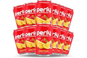 PERFY Caffeine Free Soda w/ Brain Health Benefits, Beverages w/ L-Theanine & Ashwagandha, Seltzer Water & Fruit Juice, Low Calorie, & Low Sugar Drinks | Low Carb, Gluten Free, Keto Soda | Made With Real Fruit Juice + Nootropics & Adaptogens | (Fruit Punch, 12 Pack)