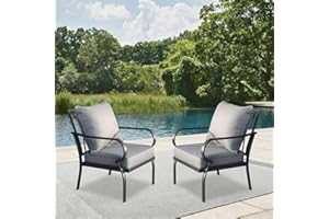 Hanamako Patio Chairs Set of 2,Metal Outdoor Patio Chairs with 5" Thick Cushion,All-Weather Patio Furniture Set for Balcony, Poolside, Backyard, Porch (Beige)