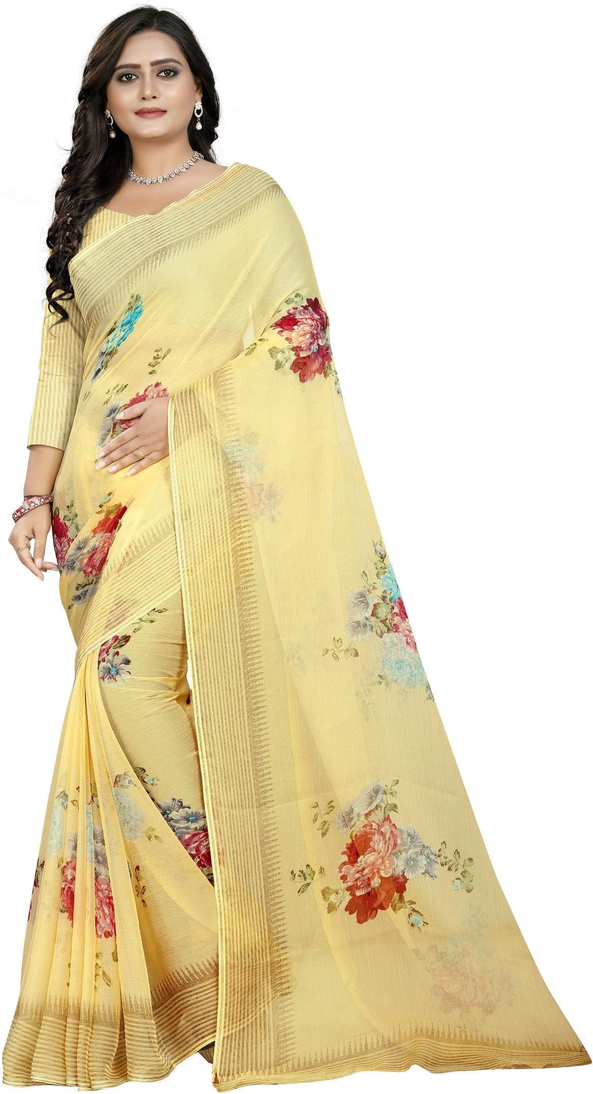 Jaanvi fashionWomen's Chiffon Printed Saree With Blouse