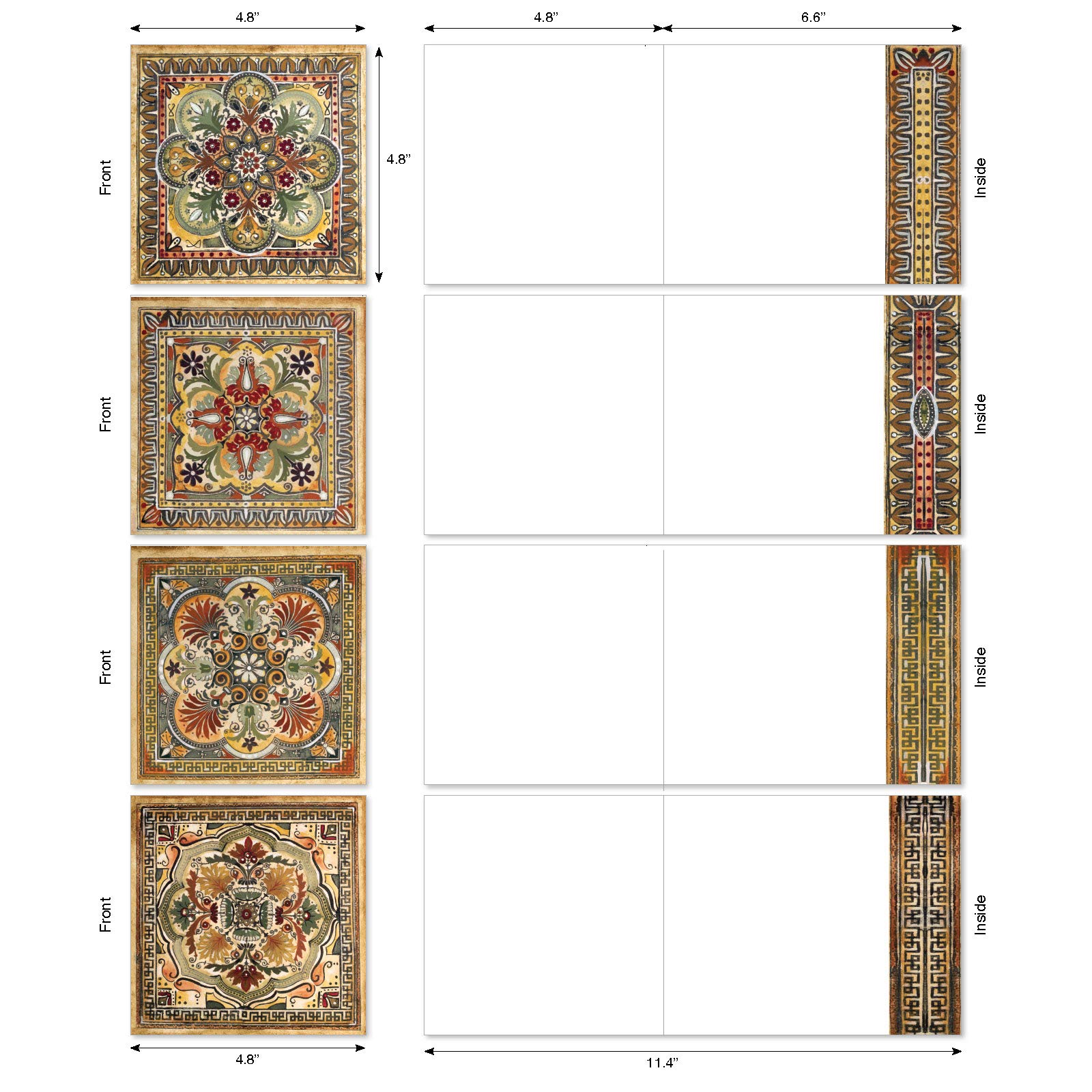 The Best Card Company - 12 Assorted Blank Note Cards (4 x 5.12 Inch) - Boxed All Occasion Notecards Bulk (4 Designs, 3 Each) - Ornate Tiles MQ4609OCB-B3x4