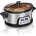 Hamilton Beach 33861 Portable Programmable Slow Cooker, Dishwasher Safe Crock, 6 Qt, FlexCook Dual Digital Timer/2 Heat Settings, Lid Lock for Easy Travel, Silver
