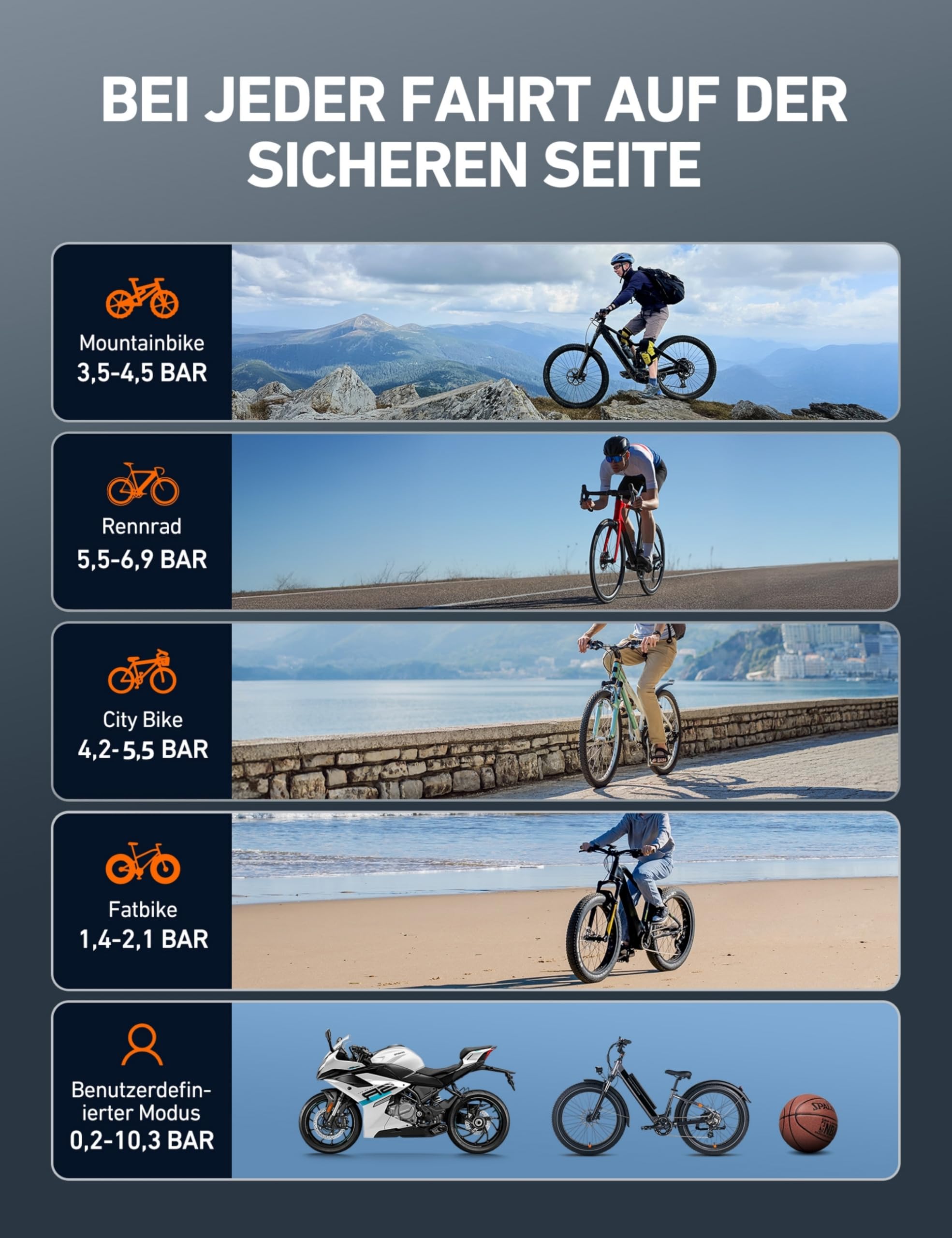 AstroAI Fahrradpumpe Elektrische Luftpumpe, 150PSI Mini Tragbare Akku Fahrradpumpe alle ventile, Hochspannungsmotor Speziell für Fahrrad, Wiederaufladbare für Stadtrad, Rennrad, Mountainbike, Orange 9