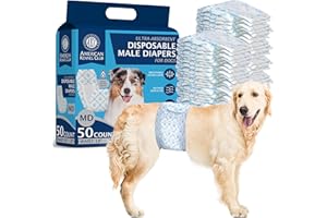 American Kennel Club Male Dog Wrap, Disposable Diapers with Wetness Indicator, Medium, 50 Count