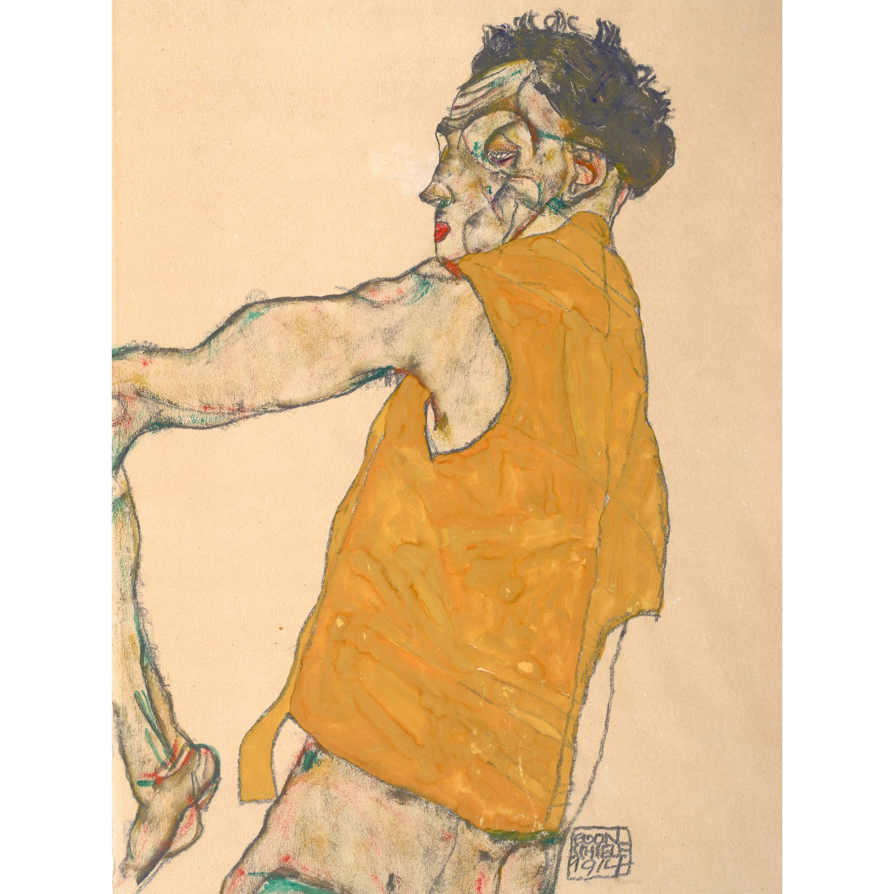 Egon Schiele Self Portrait In Yellow Vest 1914 Large Art Print Poster Wall Decor Premium Mural