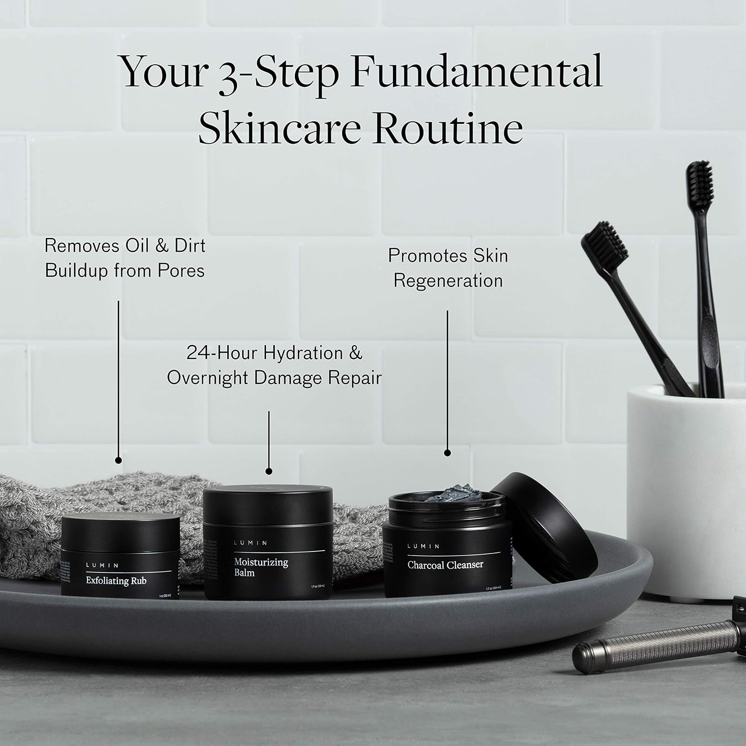 Lumin Smooth Operator Detox Trio, Men's Skincare Kit with Face Wash, Scrub & Moisturiser, 3-Step Detox, 3 Products - Image 3