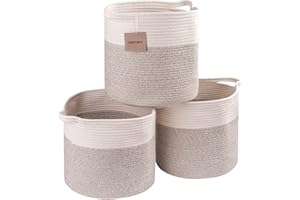 voten Multi-use Woven Storage Basket for Organizing,Storage Cubes 13x13’’ for Cube Shelves Organzier,Cotton Rope Storage Bin,Cube Storage Bin 13x13’’ for Closet Toys,3Pack Round Off White/Light Brown