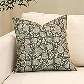Amor Virisso Floral Pillow Covers 18x18 Throw Pillow Covers Vintage Block Print Pillow Cover Neutral Couch Pillows for Living Room Farmhouse Decorative Accent Sofa Pillows, Dusty Green