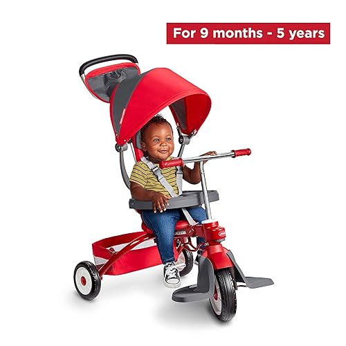 Radio Flyer Deluxe EZ Fold 4-in-1 Stroll 'N Trike, Red Tricycle