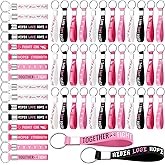 Sureio 100 Pcs Breast Cancer Awareness Accessories Keychains Silicone Pink Ribbon Breast Cancer Keychain Survivor Items Gifts