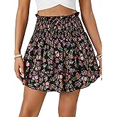 OPOIPIN Women's Floral Print High Waist Layered Ruffle Skirt Swing Beach Mini Skirt