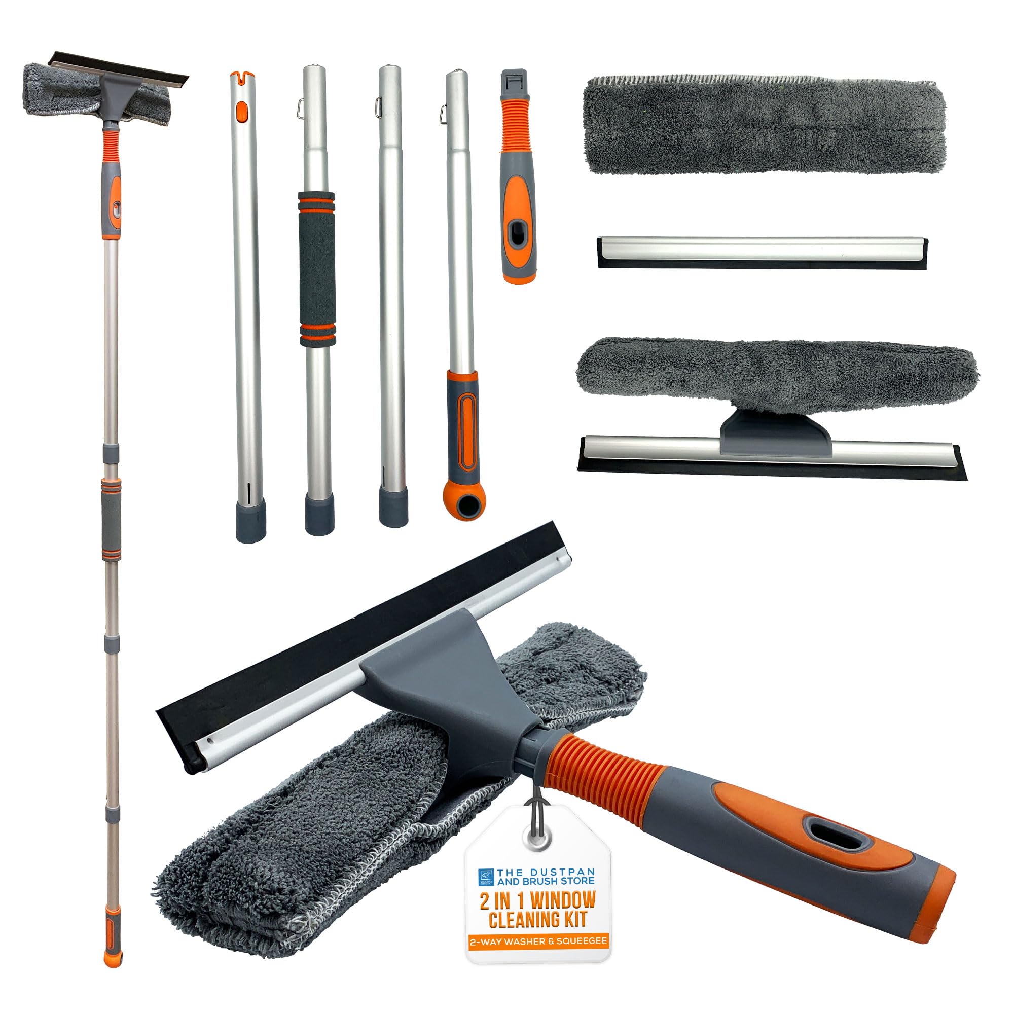 Window Cleaning Kit, Professional Window Cleaning Equipment, 158cm Extendable Window Cleaning Pole and Squeegee Cleaner with Bendable Head and Aluminium Pole for High Windows (Complete Kit)