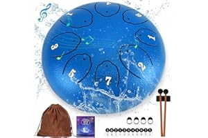 OUTUO Steel Tongue Drum: 6 Inch 8 Notes Rain Drum for Outdoor Use, Hang Drum Instrument, Handpan Drum for Kids, Sound Healing Meditation (Sky Blue)