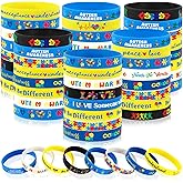 JUNEBRUSHS 64pcs Autism Awareness Wristband Silicone Bracelets Bulk Puzzle Inspirational Rubber Bracelet for Autism Awareness Birthday Decoration Party Favor Gift Supplies