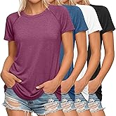 Huukeay 4 Pack Women's Short Sleeve T Shirts, Casual Raglan Summer Tunic Tops Crewneck Loose Side Split Hem Workout Tee Shirt