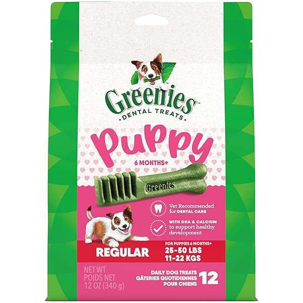 GREENIES PUPPY REGULAR SIZE DENTAL DOG TREATS, 12 OZ. PACK (12 TREATS)