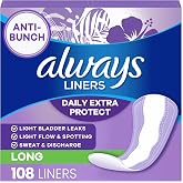 Always Panty Liners for Women Anti-Bunch Xtra Protection Daily Liners, Long, Unscented, 108 Count