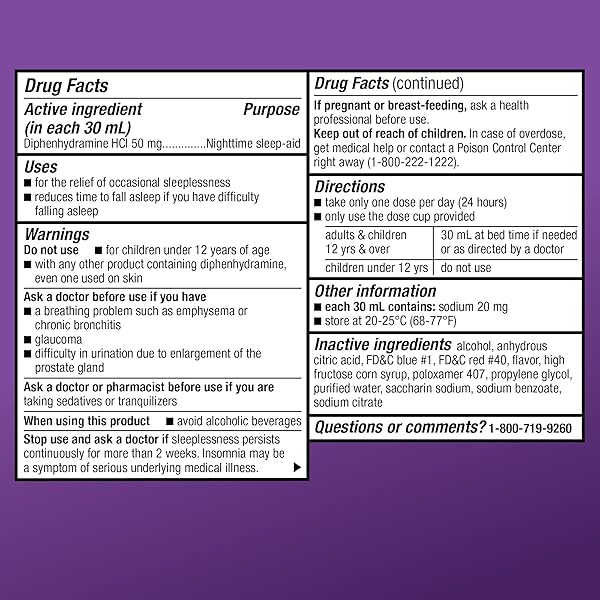 AMAZON BASIC CARE NIGHT TIME SLEEP-AID LIQUID FOR ADULTS, DIPHENHYDRAMINE HCL 50 MG, MIXED BERRY FLAVOR, PACKAGING MAY VARY, 12 FL OZ (PACK OF 1)