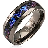 100S JEWELRY Engraved Personalized Gunmetal Tungsten Rings For Men Women Orion Nebula Opal Galaxy Wedding Engagement Promise Band Sizes 6-16