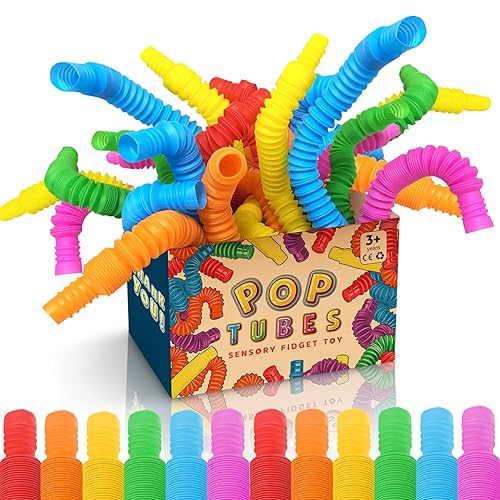 Mini Pop Tubes Fidget Toy 24 Pack: Sensory Stretch Tubes Kit