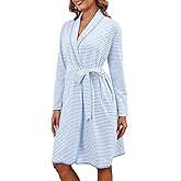Namatime Cotton Robes for Women Striped Long Sleeve Kimono Bath Robe Lightweight House Coat Bathrobe Loungewear with Pockets