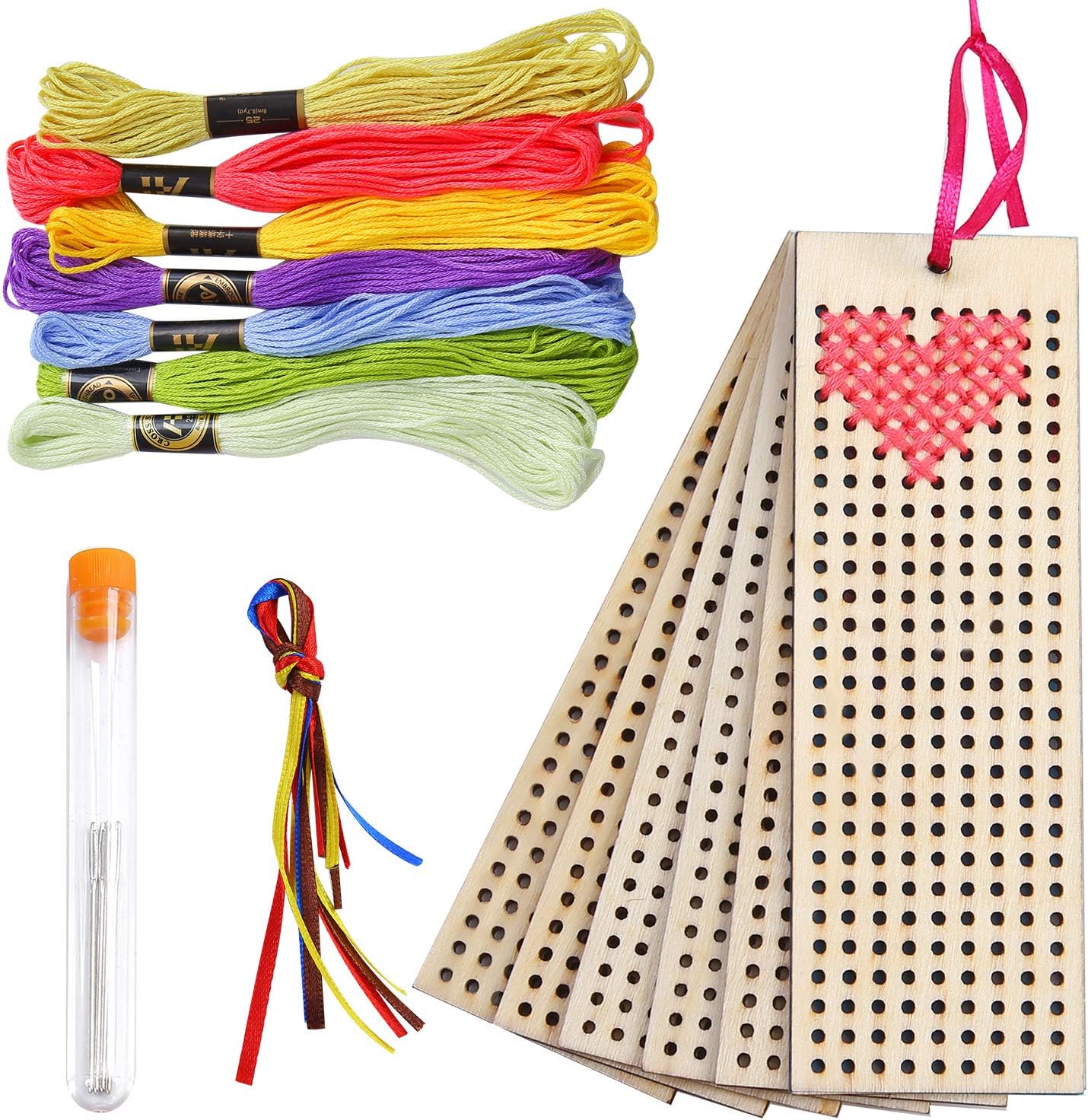 URATOT 6 Pack Wooden Cross Stitch Kits Wood Bookmark Cross Stitch For