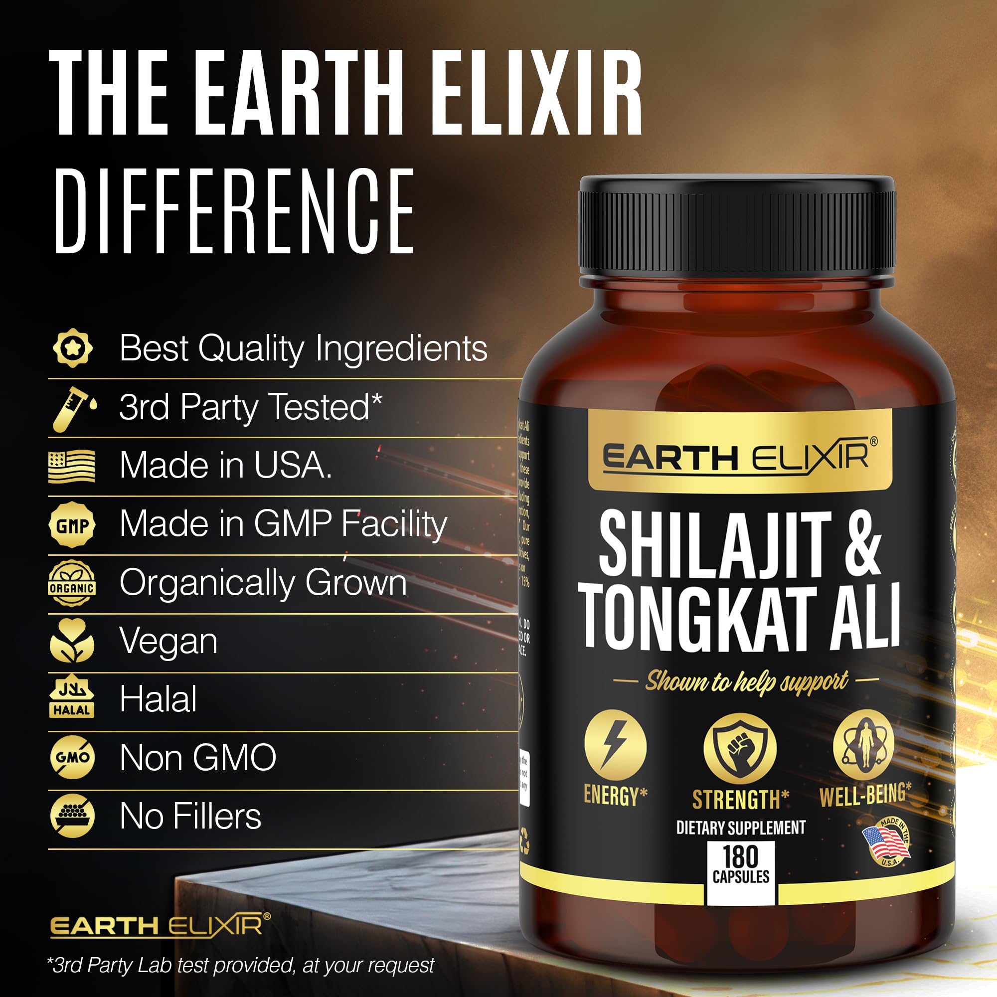 Earth Elixir Shilajit 1000mg & Tongkat Ali 400mg (180 Capsules) Made in USA-Shilajit Supplement (20% Fulvic Acid) Shilajit Pure Himalayan Organic & Tongkat Ali for Men More Potent Than Shilajit Resin