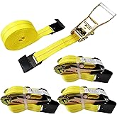 KJE Flat Hook Ratchet Straps,4 Pack Heavy Duty Tie Down Straps 2" x 27' Weather Resistant Cargo Strap 3,333 Pound Working Load Limit for Flatbed, Truck, Trailers Pickup