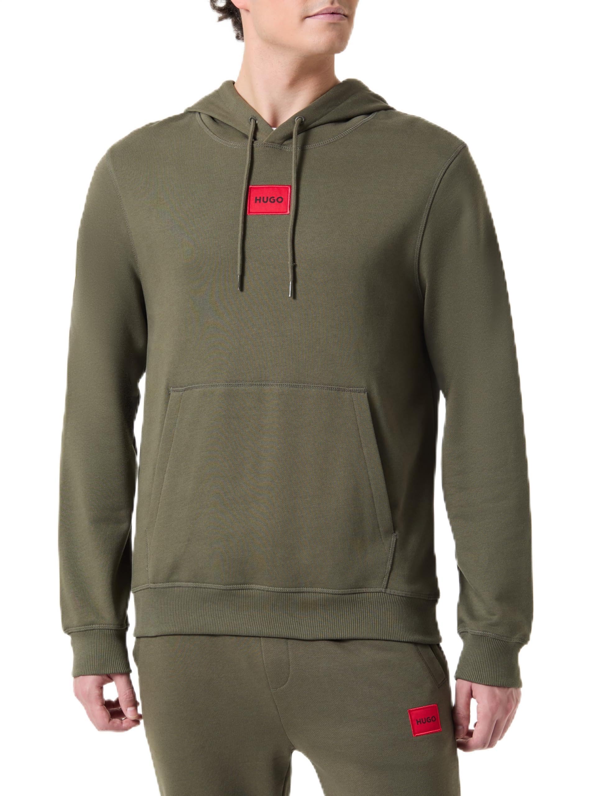 HUGO Regular Fit Square Logo Jersey Hooded Sweatshirt, pewter green, XXL