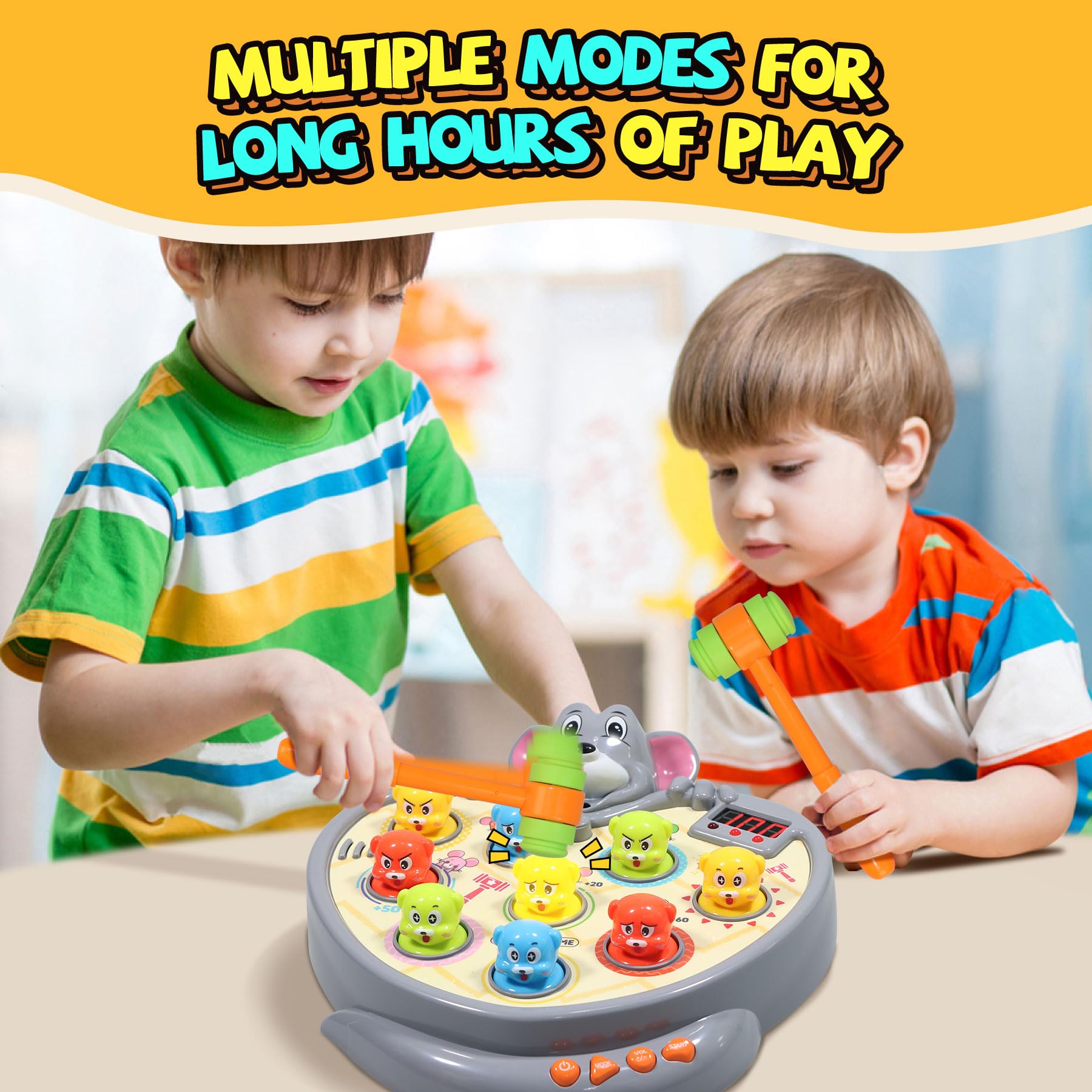 Hammer Pounding Game,Toys for 2 + Year Old Boys,Fine Motor Gift for Toddlers 3 4 5 Year Old,Interactive Educational Toy with 5 Game Modes,9 Music & Light,45 speedings