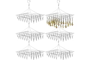 BrightRow 6 Pcs Herb Drying Rack Hanging - Stainless Steel with Clips Clothes Laundry Drying Rack Hanger Collapsible for Plants Bud Weed Onion Macrame Flower Spices(Square)