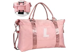 Vogewood Initial Travel Duffel Bag, Sports Gym Bag, Personalized Weekender Bag with Shoulder Strap, Graduation Gift Monogram Overnight Bag for Women with Trolley Sleeve & Wet Pocket