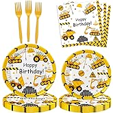 80 Pcs Construction Party Supplies Construction Disposable Paper Dinner Plates Napkins Forks Dinnerware for Dump Truck Theme Baby Shower 1st 2nd 3rd 4th Bday Party Decorations