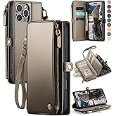 Defencase Compatible with iPhone 16 Pro Max Case Wallet with RFID Blocking Card Holder for Woman Men, PU Leather Magnetic Snap Flip Zipper Strap Phone Case for iPhone 16 Pro Max 6.9", Desert Titanium