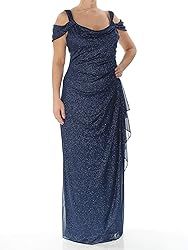 Alex Evenings Women's Long Mesh Cold Shoulder Dress