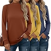 Oakgarden 3 Pack Women's Mock Turtleneck Sweatshirts Long Sleeve Cotton Pullover Shirts Tunic Lightweight Loose Casual Tops