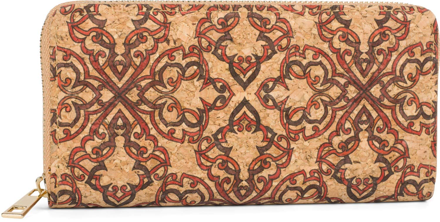 styleBREAKER Women's Cork Wallet with Colourful Pattern Print in Ethnic Look, Zipper, Wallet 02040138, Colour:Red-Brown