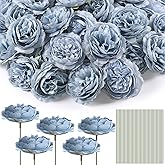 Thiccywoov 100 Pcs Flowers Long Stem Artificial Rose, 3.2 Inches Silk Rose Head Flowers Fake for Wedding Bridal Bouquet Independence Day Home Floral DIY Centerpieces Party Decoration (Dusty Blue)